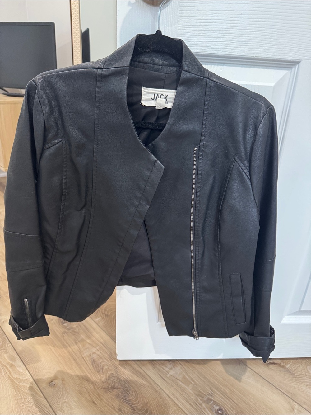 Jack by BB Dakota Black Faux Leather Asymmetrical Zip Jacket